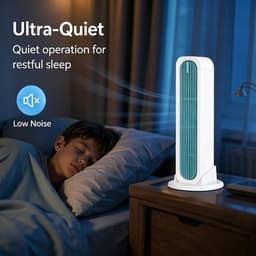 Witte Bladloze Torenventilator - USB Oplaadbaar - 4000mAh Accu - 3 Snelheden - Stil - Met Afneembare Voet En Afstandsbediening - Geschikt Voor Bureau - Slaapkamer En Kamperen — thumbnail 3