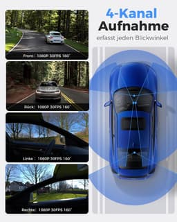 SnelShoppen - 4-Kanaals Dashcam voor Auto met 360 Graden Front- en Achtercamera, GPS, 5G Band Wifi, Nachtzicht, WDR, 24-Uurs Parkeermodus en 128GB Kaa — thumbnail 5