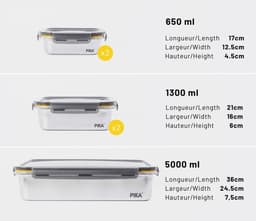 SnelShoppen - Set van 5 Bakdozen voor Batch Cooking - 1x 5000 ml + 2x 1300 ml + 2x 650 ml - Rvs, Magnetron, Oven, Vriezer Bestendig, Handige Opberging — thumbnail 4