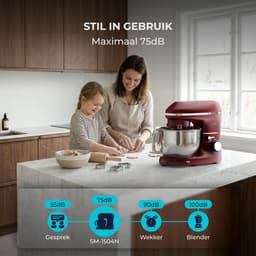 SnelShoppen - Keukenmachine 2000W RVS Mengkom 6,2 L - Keukenmixer met Roerhaak, Kneedhaak, Klopborstel, Spatbescherming en Extra Accessoires - Rood — thumbnail 3
