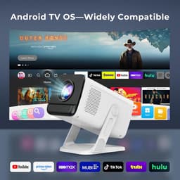 SnelShoppen - Mini Beamer met Ingebouwde Apps & Android 14, 5G Wi-Fi 6, Bluetooth 5.4, Ondersteunt 4K/1080P, Auto Keystone, Draaibaar 270° - Perfect v — thumbnail 2