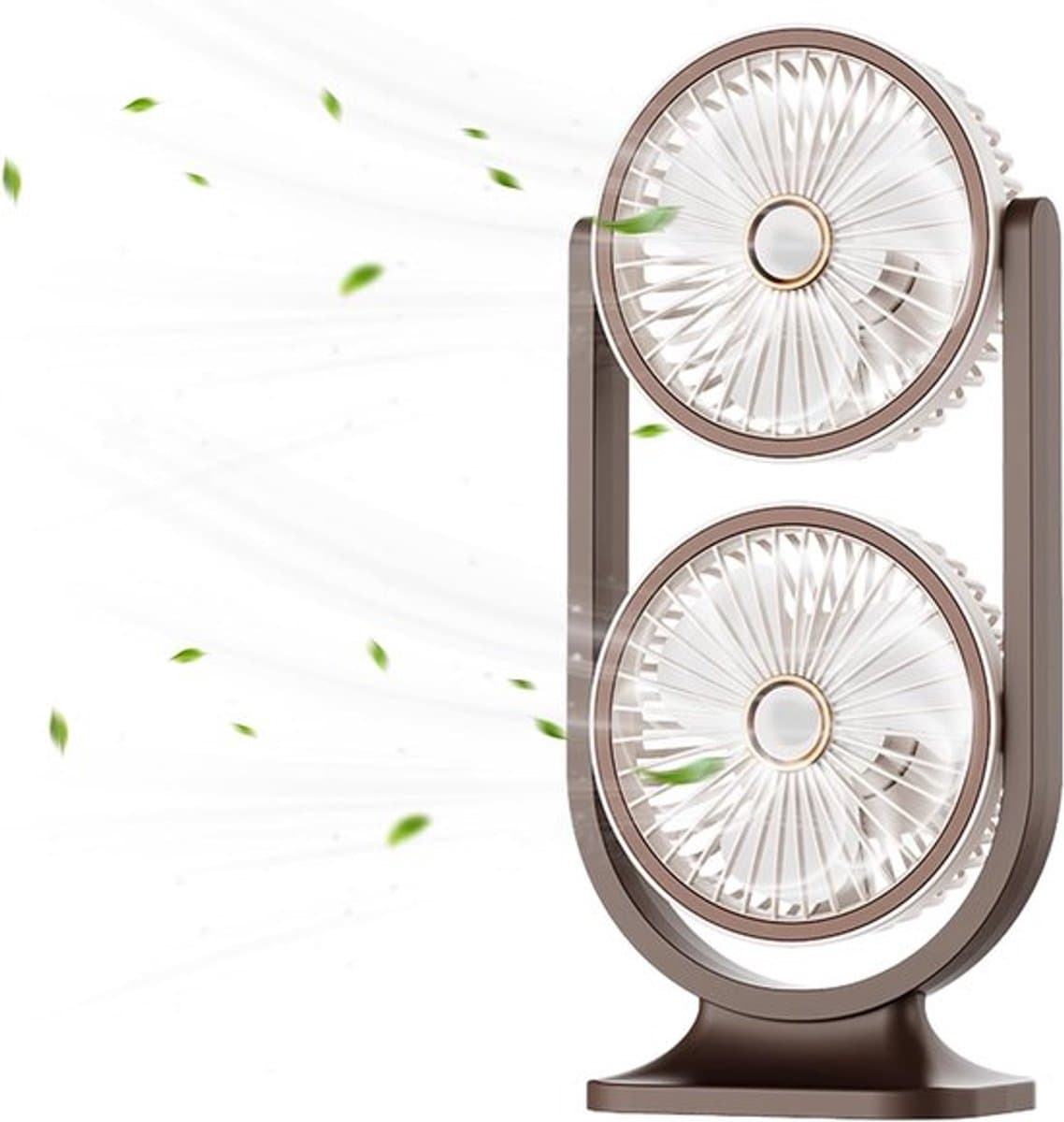 Tafelventilator - Tafelventilator Draadloos - Tafelventilator Oplaadbaar - Bureauventilator - Met 5 Snelheidsstanden - Dubbele Ventilator - Verkoelende En Stille Bureauventilator - Voor Kantoor, Thuis - Bruin — afbeelding 1