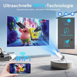 SnelShoppen - Mini Projector 4K Draagbare Beamer, Smart Android, WiFi 6, Bluetooth 5.4, 8000L Helderheid, Automatische Keystone-Correctie, 270° Rotati — thumbnail 3