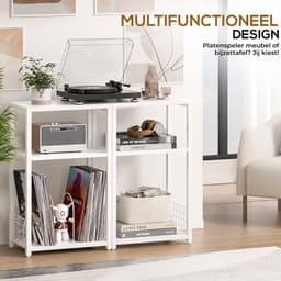 LP Opbergsysteem - Wit - Tot 100 Platen - Stevig Hout & Metaal - 65 x 40 x 30 cm (H x B x D) - Platenspeler Meubel - Platen Houder - Vinyl Kast / Tafel - Standaard - Platenrek - Platenhouder - Platenkast — thumbnail 3