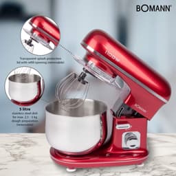 Keukenmachine - Kneedrobot mixer - Bakken en koken - Krachtige 1100W motor - 5 Liter kom - Rood — thumbnail 3