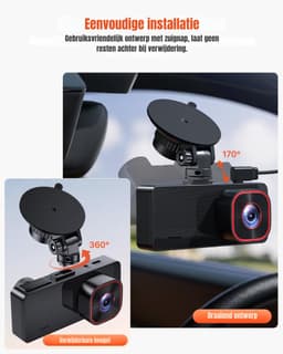 QORA® Dual Dashcam - Dashcam Voor Auto 1080p - Voor en Achter Camera – Zwart - 11cm x 2cm x 6cm; 300 g — thumbnail 5