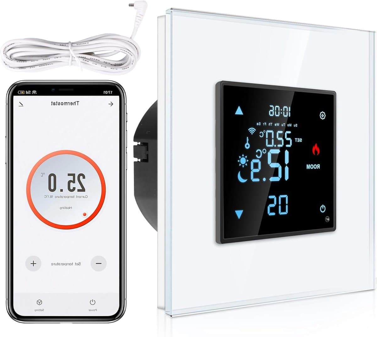 Slimme Inbouwthermostaat - Digitale Kamerthermostaat - Comfortabel Wonen - App en Spraakbediening - 8.3 x 8.3 x 5.5 cm - Wit — afbeelding 1
