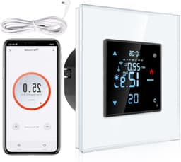Slimme Inbouwthermostaat - Digitale Kamerthermostaat - Comfortabel Wonen - App en Spraakbediening - 8.3 x 8.3 x 5.5 cm - Wit — thumbnail 1