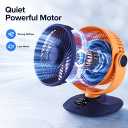Tafelventilator - USB Oplaadbare Ventilator - Circulatieventilator - Oscillerende Ventilator - Ventilator Met LED Display - Draadloze Ventilator - Stille Ventilator - Blauw Oranje — thumbnail 5