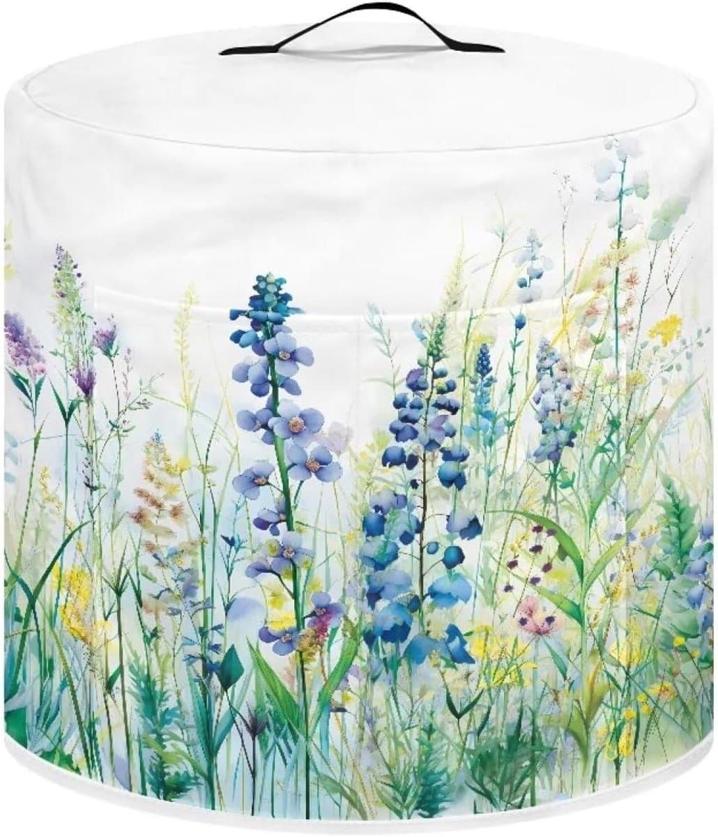 Drukpan Deksel - Keukenmachinehoes - Apparaten Beschermen - Met Opbergvak - 3 Liter - Blauw Groen Bloemen — afbeelding 1