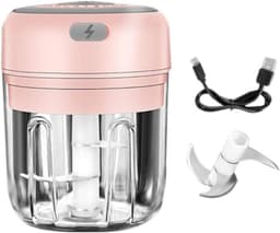Elektrische Mini Hakker - Keukenmachine Groente - Snel Ingrediënten Snijden - Eén Druk Op Knop - 250 ml Capaciteit - Roze — thumbnail 1