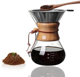 Dailygoods- Koffiezetapparaat 800 ml - Giet op het koffiezetapparaat - Roestvrij staal filter - Houten hals - Glas - Afmetingen 13 x 21,4 cm - Koffiefilter — thumbnail 1