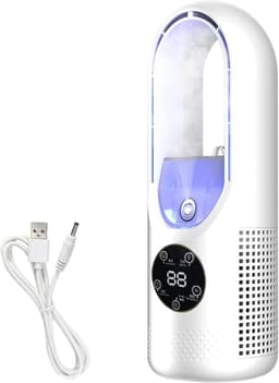 KZQ Kleine usb-ventilator met luchtbevochtiger, stille bureauventilator met 6 snelheden en 7 kleuren led-verlichting, geschikt voor slaapkamer en kantoor — thumbnail 1