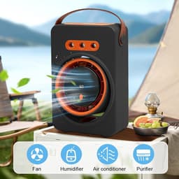 Mobiele airconditioner - mini-luchtkoeler, mini-ventilator, USB, luchtkoeler met verdampingskoeling met 5 snelheden, luchtbevochtiger luchtreiniger voor thuis, kantoor, reizen - zwart — thumbnail 3
