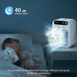 Mobiele Airco en Mini Luchtkoeler met Groot Watertank - 4-in-1 Kleine Aircooler met 3 Snelheden - Fluisterstille Tafelventilator met Waterverneveling voor Slaapkamer, Thuiskantoor en Camping - Groen — thumbnail 5