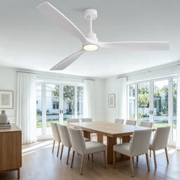Plafondventilator 70 inch in puur wit met drie versterkte massief houten propellerbladen - draadloze afstandsbediening - omkeerbare DC-motor - zes snelheidsstanden - 3 kleurtemperatuurstanden - instellingengeheugen — thumbnail 4