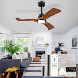 42 inch Deckenventilator met verlichting - Afstandsbediening en wandschakelaar - 3 kleurtemperaturen instelbaar - Dimbaar - Drie massief houten bladen - Omkeerbare DC-motor met 6 snelheden en timergeheugen — thumbnail 1