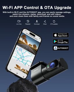 SnelShoppen - Avylet Dash Cam voor en achter, 5G Wi-Fi/APP 4K+1080P Dual Auto Camera met 170° Groothoek, Externe GPS, Super Nachtzicht en 24-uurs Park — thumbnail 2