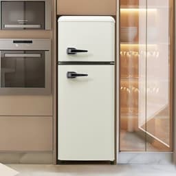 Retro-koelkast – Koel-vriescombinatie, 105,5 cm hoog, 41 cm breed, tweedeurs, 92 liter totaalvolume, 28 liter vriesvolume, deurplateaus en glasplateaus, 116 kWh/jaar, -27°C ~ 13°C, LED-verlichting. — thumbnail 1