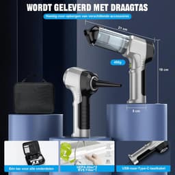 Draadloze Persluchtreiniger & Handstofzuiger – 2-in-1 Elektrische Air Duster – Oplaadbaar – Voor Auto, Toetsenbord, PC, Laptop en Huis – Met Opzetstukken — thumbnail 5