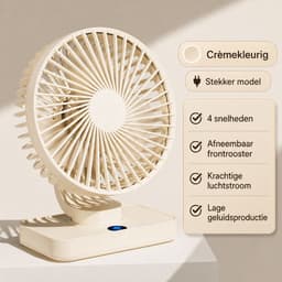 VHV-Bureauventilator met LED-Display - Oplaadbare Ventilator met 5 Snelheden - Oscillerende Tafelventilator - Stille Ventilator voor Thuis en Kantoor - Crèmewit — thumbnail 4