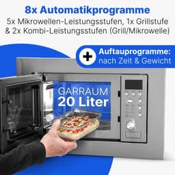 2in1 inbouw magnetron | met grill | 20 liter | 8 automatische programma's | ontdooifunctie | grillrooster en draaiplateau (Ø 24.5 cm) | 800 watt | roestvrij staal | MWG 2215 EB — thumbnail 4