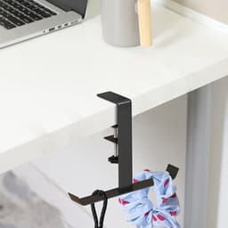 Bureau-handtashanger - houder voor portemonnee, rugzak en meer, klem aan bureau/tafel/kast, ruimtebesparend en rommelverminderend - zwart — thumbnail 1