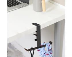 Bureau-handtashanger - houder voor portemonnee, rugzak en meer, klem aan bureau/tafel/kast, ruimtebesparend en rommelverminderend - zwart