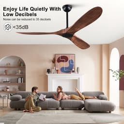 MIVRAY Plafondventilator Zonder Licht - 52 Inch - 6 Snelheden, Omkeerbare Stille Gelijkstroommotor - ABS - Zwart en Donker Notenhout - Binnen En Buiten — thumbnail 5
