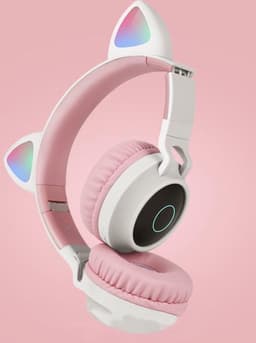 TDR- Draadloze Bluetooth koptelefoon - Over-Ear Koptelefoon voor Kinderen - Met Led Kat Oortjes - Bekend van TikTok -  roze grijs — thumbnail 5