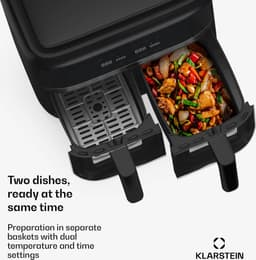 Klarstein heteluchtfriteuse, airfryer met 2 kamers, 1850 W compacte heteluchtfriteuse, 7,6 L luchtfriteuse met touch bediening, timer, voorverwarmen, 6 modi, grote heteluchtfriteuse, air fryer XL — thumbnail 4