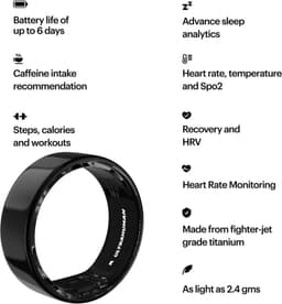 ULTRAHUMAN Ring AIR – Smart Ring | Geen maandabonnement | Bepaal eerst de juiste maat met de Sizing Kit | Slaaptracker - Hartslagmeter - Fitnesstracker – Aster Black – Size 10 — thumbnail 4