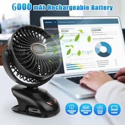 3 in 1 - Miniventilator - USB - Met clip - Kleine ventilator - Met licht - LED-display - 5 snelheden - Verstelbare windsnelheid - 90 graden rotatie, oplaadbaar, stil, geschikt voor thuis, kantoor, buiten (zwart) — thumbnail 2