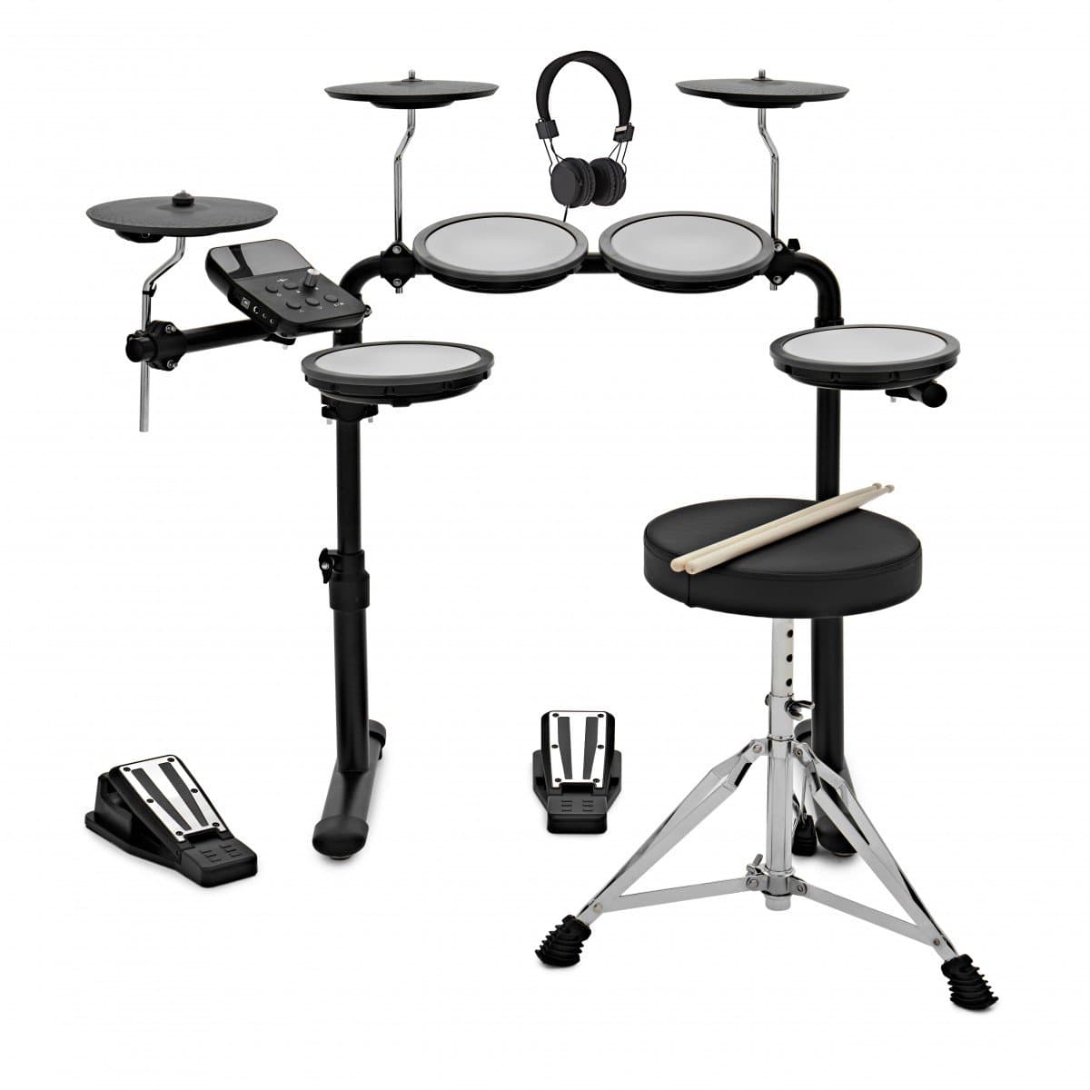 VISIONDRUM 7-Delig Mesh Pads Drumstel Kruk & Koptelefoon - Zwart — afbeelding 1