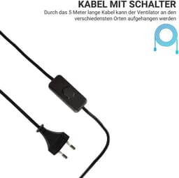 RFWR® Mobiele plafondventilator met 5 m kabel en schakelaar - Stil en energiezuinig — thumbnail 4