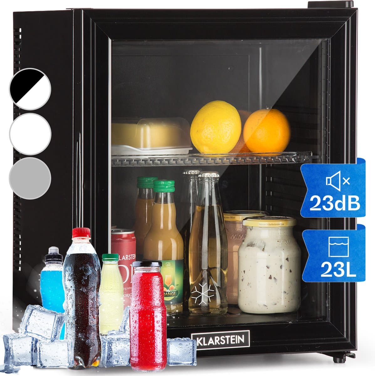 Klarstein Mini-Koelkast Brooklyn 23 Glazen Deur LED 23L - Minikoelkast Drankkoeler Hotelkoelkast - voor Hotelkamer voor Slaapkamer voor Studentenkamer - Compact - Mini Fridge - Kleine Koelkast - Compact Koelkast — afbeelding 1