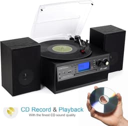 Bluetooth Platenspeler met CD & Cassette – Vinyl naar MP3 – USB & SD – AM/FM Radio – Afneembare Stereo Luidsprekers — thumbnail 4