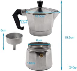 Intirilife Espressomaker aluminium - zilver - 3 kopjes mokkapot, 160 ml Italiaanse koffie, koffiezetapparaat geschikt voor gas, keramische kookplaat, elektrische kookplaat — thumbnail 5
