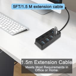 USB 3.0 4-poorts Expander Hub met LED-schakelaars - Draagbare USB-poortextender voor PC en Apparaten — thumbnail 4