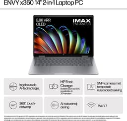 HP ENVY x360 14-fa0970nd AMD Ryzen™ 7 8840HS Hybride (2-in-1) 35,6 cm (14") Touchscreen 3K 16 GB LPDDR5-SDRAM 1 TB SSD Wi-Fi 6E (802.11ax) Windows 11 Home AI PC Zilver — thumbnail 3