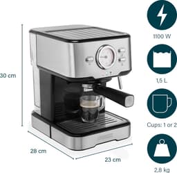 Koffiezetapparaat - Princess 249412 Espressomachines voor gemalen koffie – Met melkopschuimpijpjes voor cappucino en latte macchiato – 2 kopjes - Consumentenbond Beste Koop — thumbnail 5