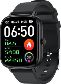 Belesy® PEARL 55 - Smartwatch Dames - Smartwatch Heren - Horloge - 1.7 inch – kleurenscherm – Stappenteller - Gezondheidsindicatoren – Je eigen foto als wijzerplaat - Siliconen – Zwart - Moederdag — thumbnail 1