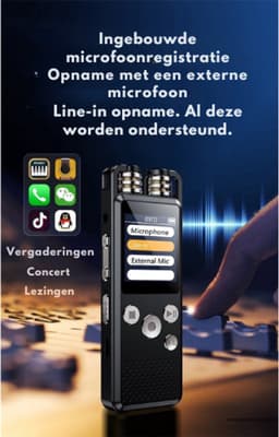 DrPhone MIC2 Digitale Voice Recorder- 16GB – Spraakgestuurd – Audio Opname – Externe Microfoon & Line-in Opname – MP3 /WAV - Zwart — thumbnail 4