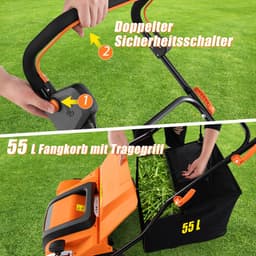 COSTWAY Elektrische verticuteermachine en gazonventilator, 41 cm, 15 A 2-in-1 verticuteermachine met 3 standen hoogteverstelling en 5 niveaus werkdiepte, inklapbare GEH-gazonventilator met 55 l — thumbnail 3
