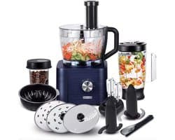 Keukenmachine - Alles in 1 keukenmachine - Multifunctionele keukenmachine - Vleesmolen - Garde - Kneder - Shredder - Sinaasappelpers - Hakselaar - Blender - 1100W - Blauw