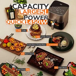 Airfryer - Hete Luchtfriteuse - 5L Elektrische Friteuse / Oven - Oilless Fornuis Met Aanraakingsbediening - Anti-aanbaklaag - Kijkvenster - Familiegrootte - Met beveiligingsslot - Zwart — thumbnail 5