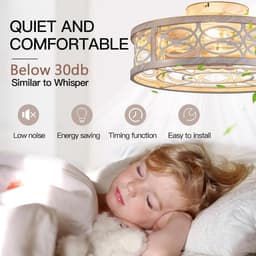 Industriële Plafondventilatorlamp - Wit - Stille Motor - Afstandsbediening - Vintage Kooi Design - 6 Snelheden - Timerfunctie - Woonkamer en Keuken - Zomer en Winterstand - E27 Fitting — thumbnail 3