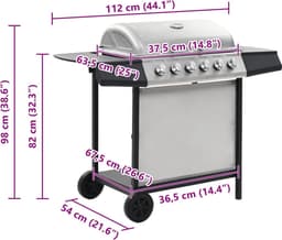 vidaXL Gasbarbecue met 6 kookzones roestvrij staal zilverkleurig — thumbnail 2