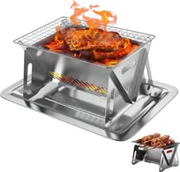 Campingkooktoestel, houtkachel, draagbare hobooven, campingkachel, hobofornuis, grillrooster, draagbare roestvrijstalen houtkachel, campingbrander, houtkachel draagbare campinggrill — thumbnail 1