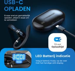 DynaBright Draadloze Headset PRO - Noise Canceling – Incl Oplaadkoffer - Bluetooth 5.1 - Bluetooth Headset – Handsfree Bellen Auto - Oortjes Draadloos met Microfoon — thumbnail 3